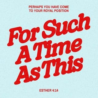 Esther 4:14 - For if you remain silent at this time, relief and deliverance for the Jews will arise from another place, but you and your father’s family will perish. And who knows but that you have come to your royal position for such a time as this?”